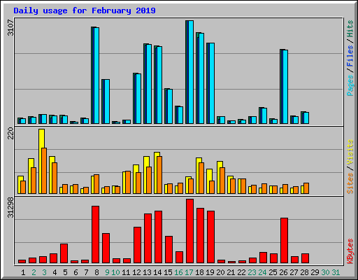 Daily usage for February 2019